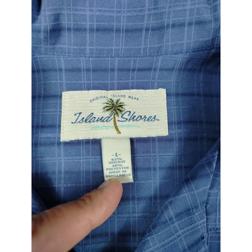 Island Shores Camp Shirt Mens Large Blue Check Short Sleeve Casual Summer